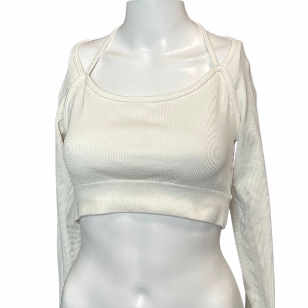 Women's White Long Sleeve Crop Top Large